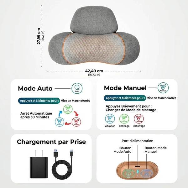 Oreiller Masseur de cou électrique & chauffage Cervicale Vibration