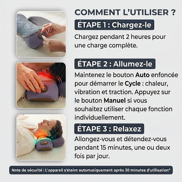 Oreiller Masseur de cou électrique & chauffage Cervicale Vibration