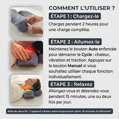 Oreiller Masseur de cou électrique & chauffage Cervicale Vibration