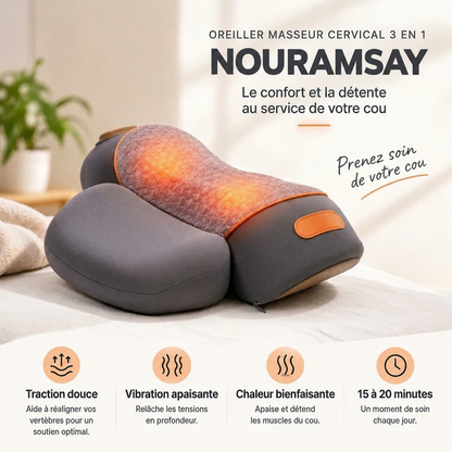 Oreiller Masseur de cou électrique & chauffage Cervicale Vibration