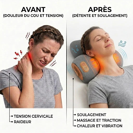 Oreiller Masseur de cou électrique & chauffage Cervicale Vibration